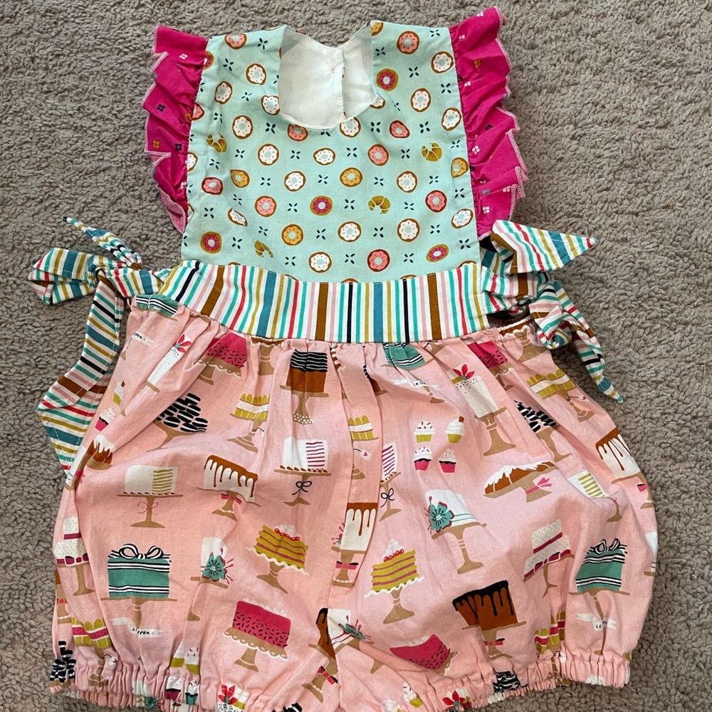 Olive Mae  Baby Romper with Cake Print